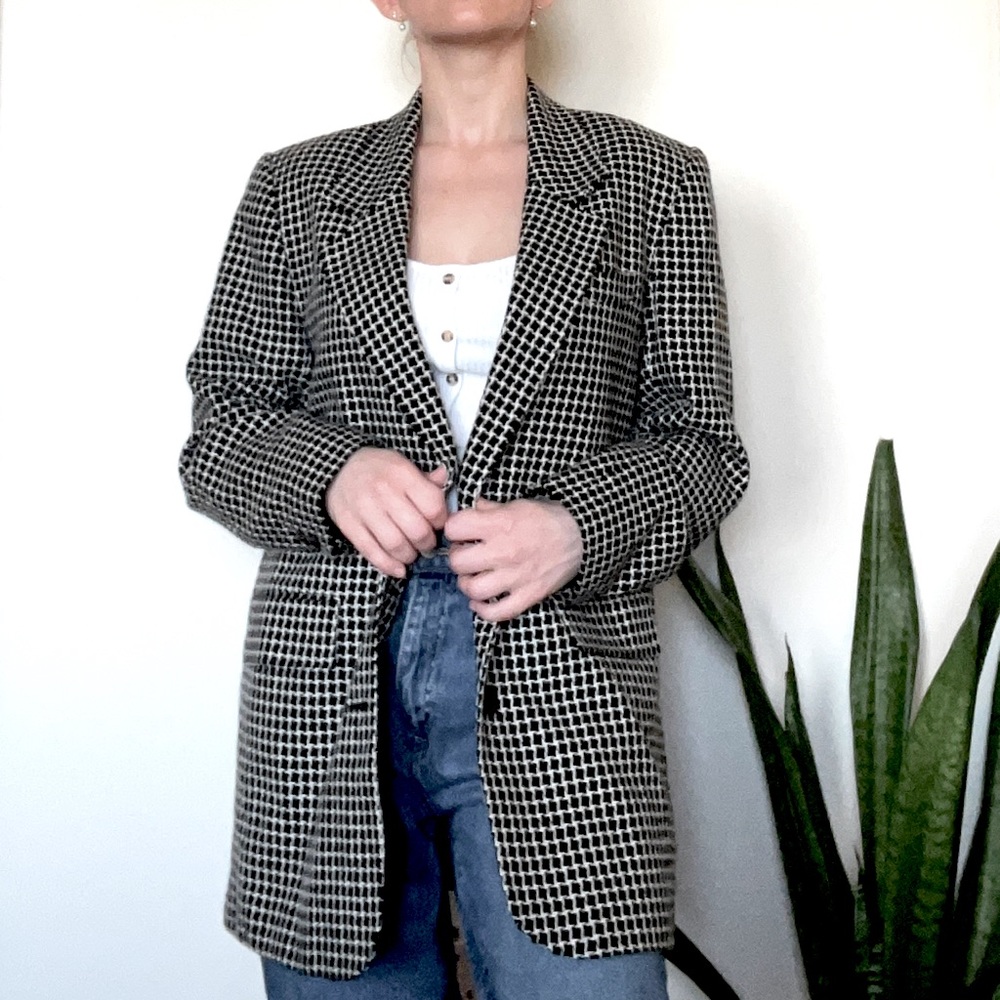 Vtg Castelano white black button blazer med